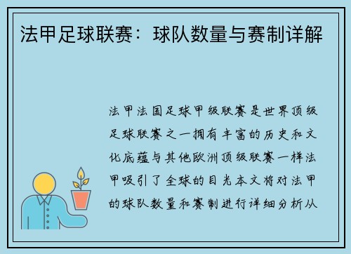 法甲足球联赛：球队数量与赛制详解